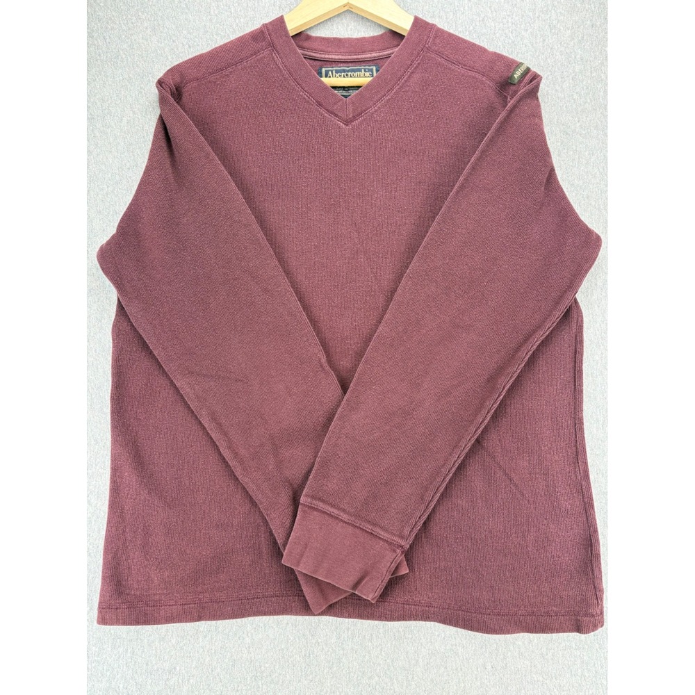 Abercrombie & Fitch Long Sleeve Shirt Mens XL VTG 90's Burgundy V Neck Casual - Picture 2 of 11